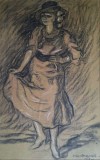 Cumpara ieftin Alexis Macedonski (1885-1971)-&quot;Dans&acirc;nd&quot; (1919), cărbune şi cretă, grafică mare, licitată, Scene gen, Carbune, Realism