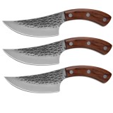 Cumpara ieftin Set trei cutite macelarie DEPOX&reg;, lucrate manual, 24.5 cm, maro, teaca piele inclusa