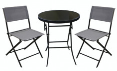 Set mobilier gradina,terasa BISTRO masa rotunda cu 2 scaune pliante gri Raki foto
