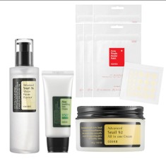 COSRX BestSeller Set - Crema SPF 50ml + Crema fata 100g + Esenta 100ml + Plasturi 24 buc x 5 plicuri