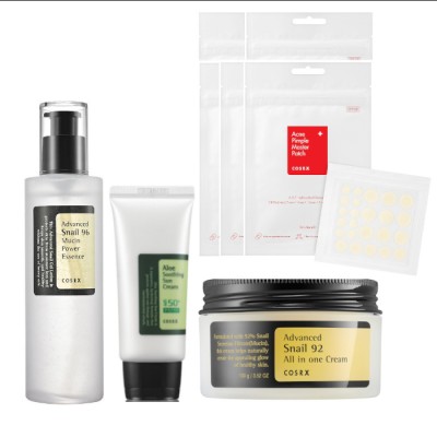 COSRX BestSeller Set - Crema SPF 50ml + Crema fata 100g + Esenta 100ml + Plasturi 24 buc x 5 plicuri foto