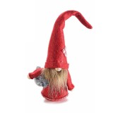 Figurina Mos Craciun textil rosu gri maro 7x4.5x20.5 cm