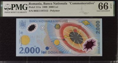 2000 lei 1999 gradata PMG 66 EPQ Gem Unc, polimer, eclipsa foto