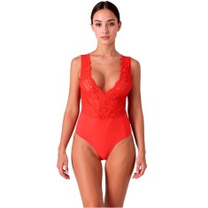 Lenjerie sexy teddy PASSION Evalie, body erotic mulat cu dantelă și spatele gol, mărime S/M, culoare roșu