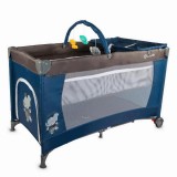 Patut Pliant Coccolle Siesta Blue, 2 Niveluri, Masuta Infasat, Tarc Joaca, Husa Transport, 120x60x75 cm, 0-4 ani, Max 15 kg