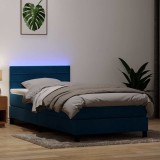 Cumpara ieftin Pat box spring cu saltea, albastru &icirc;nchis, 80x220 cm, catifea