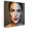 Tablou femeie jumatate fata cu machiaj jumatate alb negru Tablou canvas pe panza CU RAMA 60x60 cm
