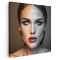 Tablou femeie jumatate fata cu machiaj jumatate alb negru Tablou canvas pe panza CU RAMA 60x60 cm
