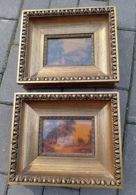 Set tablouri vechi cu rame deosebite late din lemn masiv sculptate ,stare excelentă foto
