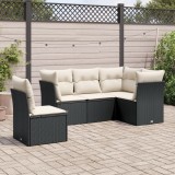 Cumpara ieftin Set mobilier de grădină cu perne, 5 piese, negru, poliratan
