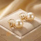 Cercei Perla Reginei , Cercei Clips placati 18K Brazilia, nu necesita gaura in ureche