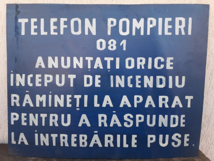 HST Tablă vopsită Pompieri 081 Rom&acirc;nia comunistă decor industrială