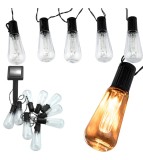 Ghirlanda Luminoasa Solara Exterior, 10 LED, 3.8M, IP44, Alb Cald, Vintage, Polux, Gradina/Craciun
