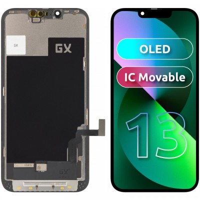Display cu Touchscreen GX pentru Apple iPhone 13, cu Rama, Versiune OLED IC Movable, Negru foto