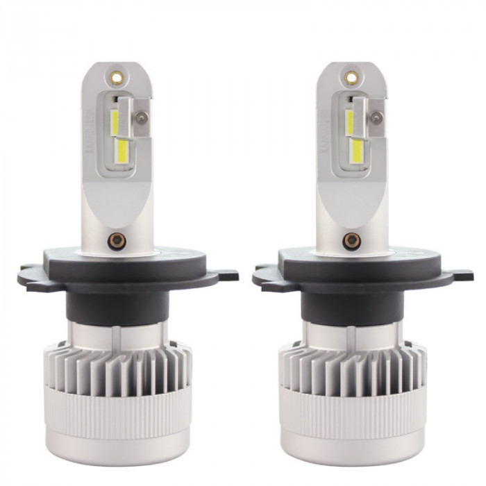 Set 2 LED-uri Auto Techstar&reg; X9, H4, 60w, 8000 Lumeni, 6500K, AUTO, 12-24 Volti, CSP, Canbus, Miez Cupru, Radiator Aluminiu