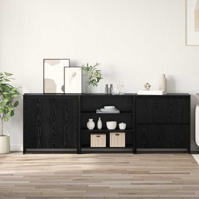vidaXL Bufet 3 pcs Stejar negru 70 x 41 x 75 cm Lemn compozit 3393157
