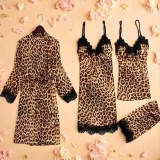 Cumpara ieftin Set Pijama de Dama 4 Piese din Satin, Culoare Animal Print - ANI110