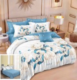 Cumpara ieftin Lenjerie Pat Bumbac 4 Piese Alb/Albastru - Husa Pilota 200x230 Cearceaf 240x250 Fete Perna 55x75/70x70