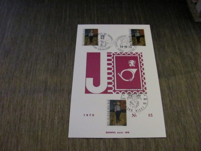 3 Timbre Obliterate Tamines , Ediție Limitată Echophil,Carton Filatelic Belgia 1973 J.B. Moens