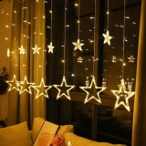 Instalatie Craciun tip perdea luminoasa, ploaie de stele, 8 moduri de iluminare, alimentare 220-240V, lungime 3,5 m, alb cald