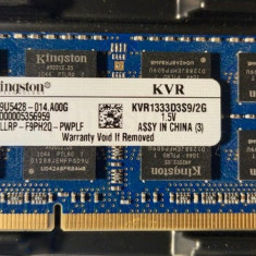 Memorie Laptop Kingston 2GB DDR3 10600S 1333Mhz KVR1333D3S9