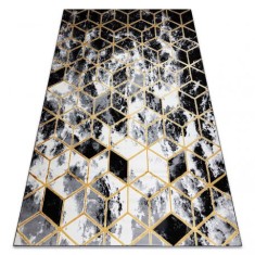 Modern covor 3D GLOSS 409A 82 Cub stilat, glamour, art deco negru / aur / gri, 80x250 cm