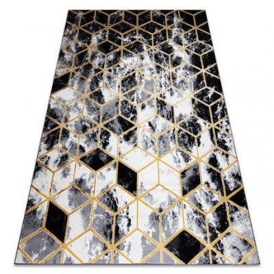 Modern covor 3D GLOSS 409A 82 Cub stilat, glamour, art deco negru / aur / gri, 140x190 cm foto