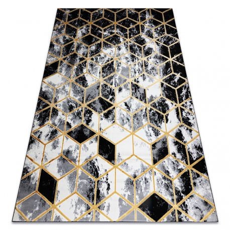 Modern covor 3D GLOSS 409A 82 Cub stilat, glamour, art deco negru / aur / gri, 60x200 cm