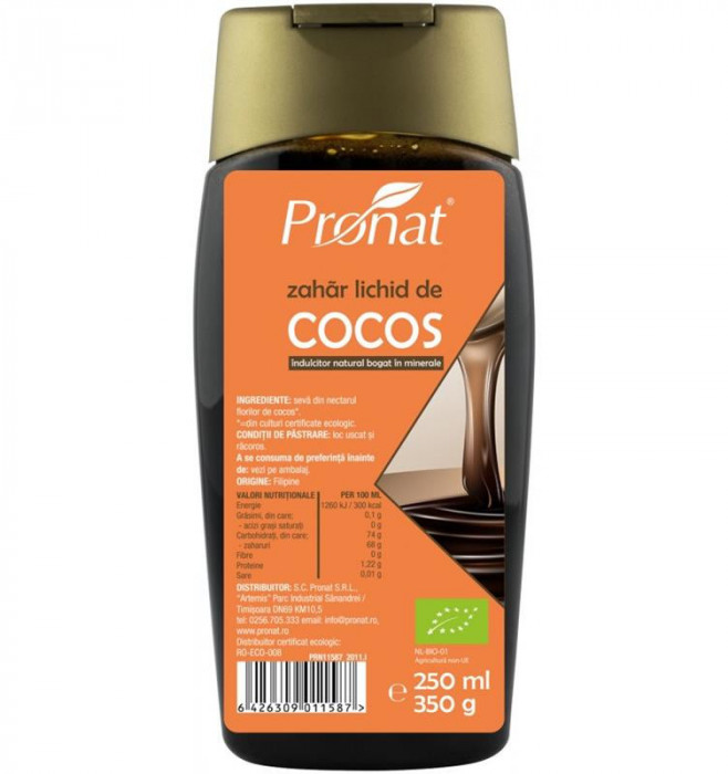 Zahar de Cocos Lichid Bio 250 mililitri Pronat