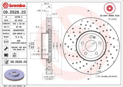 BREMBO 09.D529.23 PRIME LINE - Co-Cast Disc frana foto