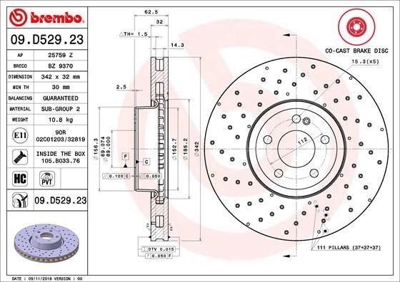 BREMBO 09.D529.23 PRIME LINE - Co-Cast Disc frana