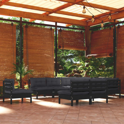 vidaXL Set mobilier de grădină cu perne 10 piese negru lemn masiv pin foto