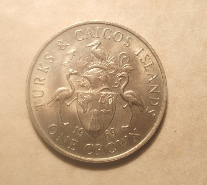 TURKS SI CAICOS ISLAND 1 CROWN 1969 UNC EXOTICA