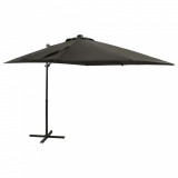 Umbrelă suspendată cu st&acirc;lp și LED-uri, antracit, 250 cm, vidaXL
