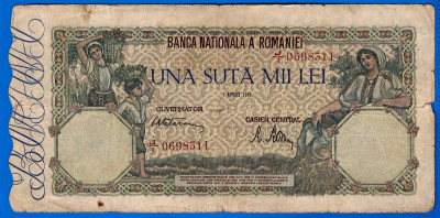 (2) BANCNOTA ROMANIA - 100.000 LEI 1946 (1 APRILIE 1946), PERIOADA REGALISTA foto