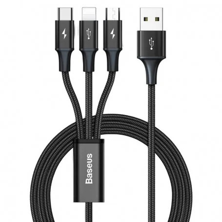 Cablu date Baseus 3 in 1 Type-C la MicroUSB+tip Lightning+Type-C, PD 20W, 1.5m, Black