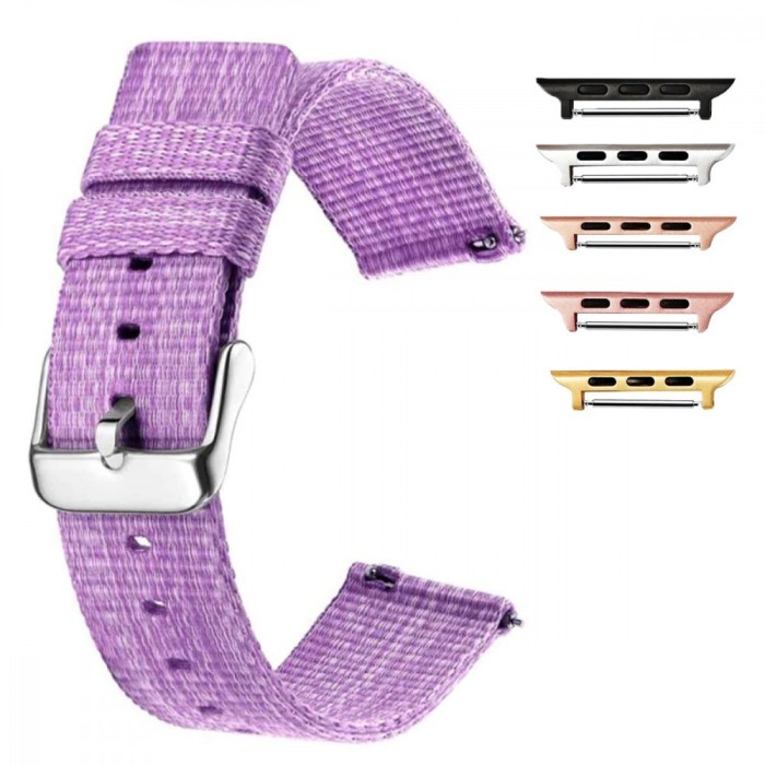 Curea material textil, compatibila Apple Watch 9|8|7|6|5|4|3|2|1 Series, 41mm|40mm|38mm, telescoape QR, Lilac Purple