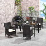 Outsunny, Set masa si scaune 5 piese din rattan PE pentru exterior, cotiere din rachita, pentru terasa