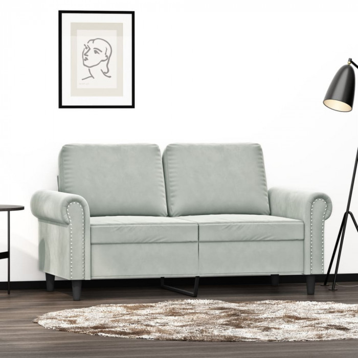 Gossi canapea cu 2 locuri, gri deschis, 120 cm, catifea