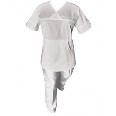 Costum Medical Pe Stil, Alb cu Elastan, Model Sanda - 2XL, XL