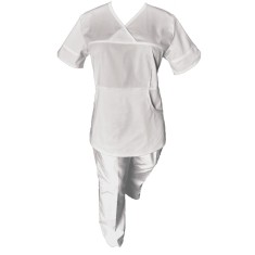 Costum Medical Pe Stil, Alb cu Elastan, Model Sanda - 3XL, L