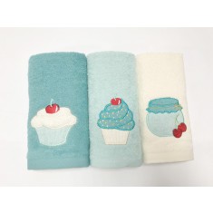 Set de 3 prosoape bucătărie Valentini Bianco Cake Turquise