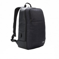 Rucsac Laptop 15 inch, port usb pentru incarcare, Swiss Peak by AleXer, MN, poliester, negru, breloc inclus din piele ecologica foto