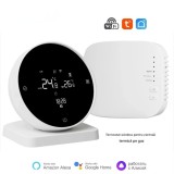 Termostat Wireless pentru Centrale Termice si Incalzire Pardoseala, Wifi, Control din aplicatia Tuya, Universal, Programabil, Receiver inclus, Touchsc