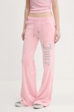 Juicy Couture pantaloni de trening din velur pentru copii LAYLA CAVIAR femei, culoarea roz, cu imprimeu, JCBBJ125806