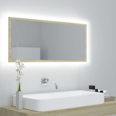 vidaXL Oglindă de baie cu LED, stejar sonoma, 100x8,5x37 cm, acril foto