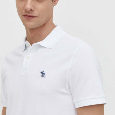 Abercrombie & Fitch tricou polo barbati, culoarea alb, neted