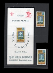 QU&#039;AITI STATE IN HADHRAMAUT 1967 - JAMBOREE IDAHO COLITA+ 2 TIMBRU NESTAMPILATE