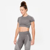 Tricou seamless 900 Fitness Crop Top fără cusături Gri Damă