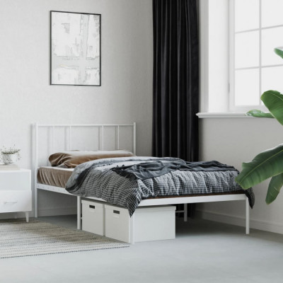 vidaXL Cadru de pat metalic cu tăblie, alb, 75x190 cm foto